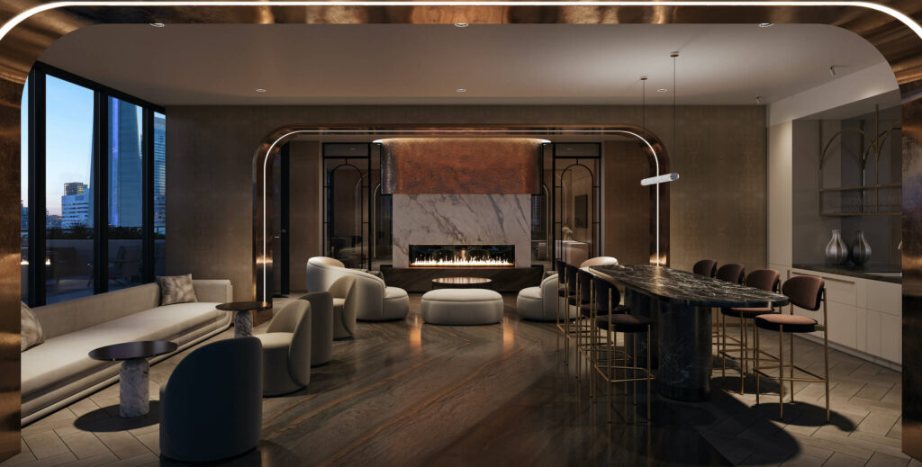Rendering of Q Tower social lounge